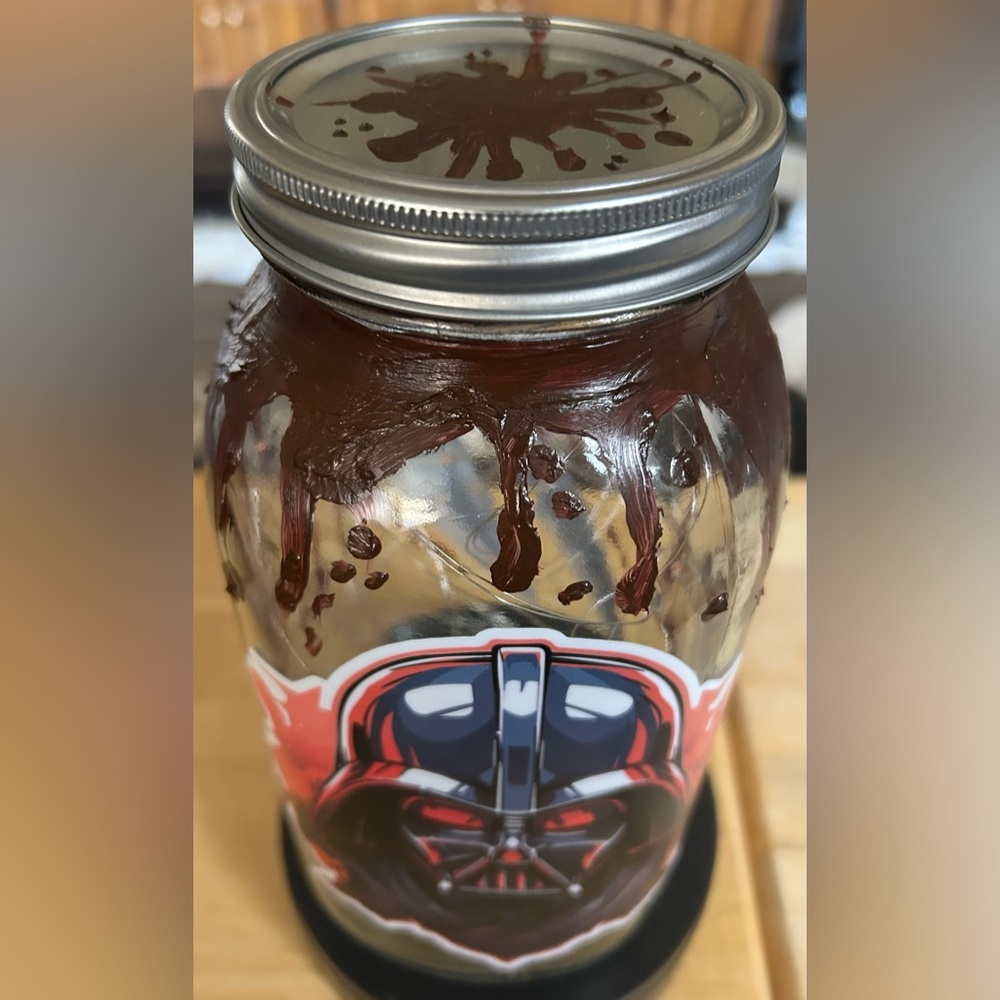 MOVIE FANDOM/THEMED 64oz JAR + 14’ OF RED FAIRY-LIGHTS/PAINTED/HANDMADE - Picture 6 of 8